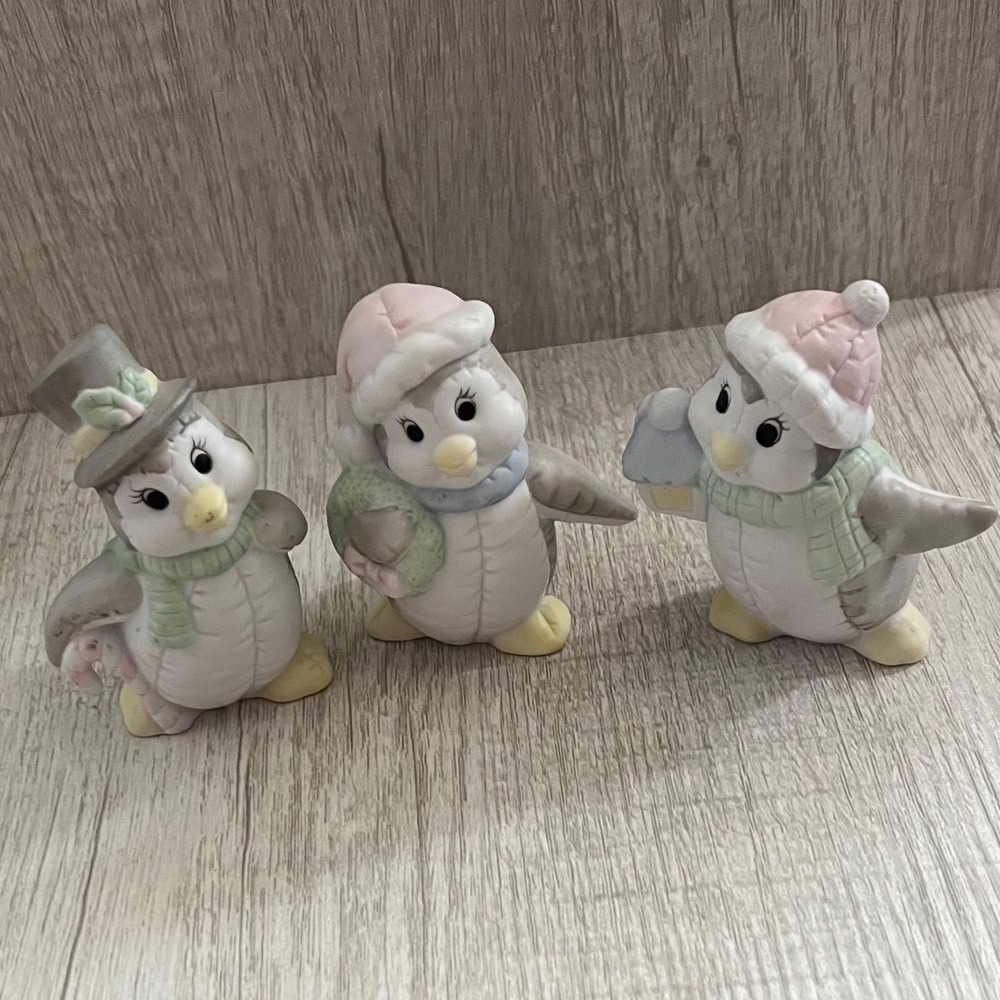 Vintage Ceramic Winter Penguin Figurines Set of 3 Pastel Christmas Decor Holiday